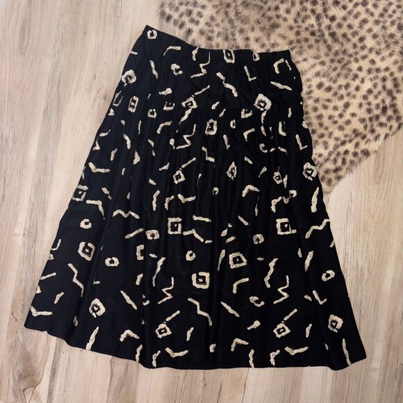 Vintage Black and Off White Abstract Drop Waist Skirt Sz 14 - Picture 2 of 6